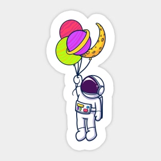 Astronaut Flying With Planet Balloons Sticker